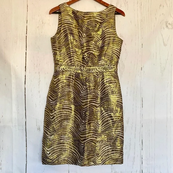 TORY BURCH Gold Silk Sleeveless Knee Length Sheath Dress Size 6